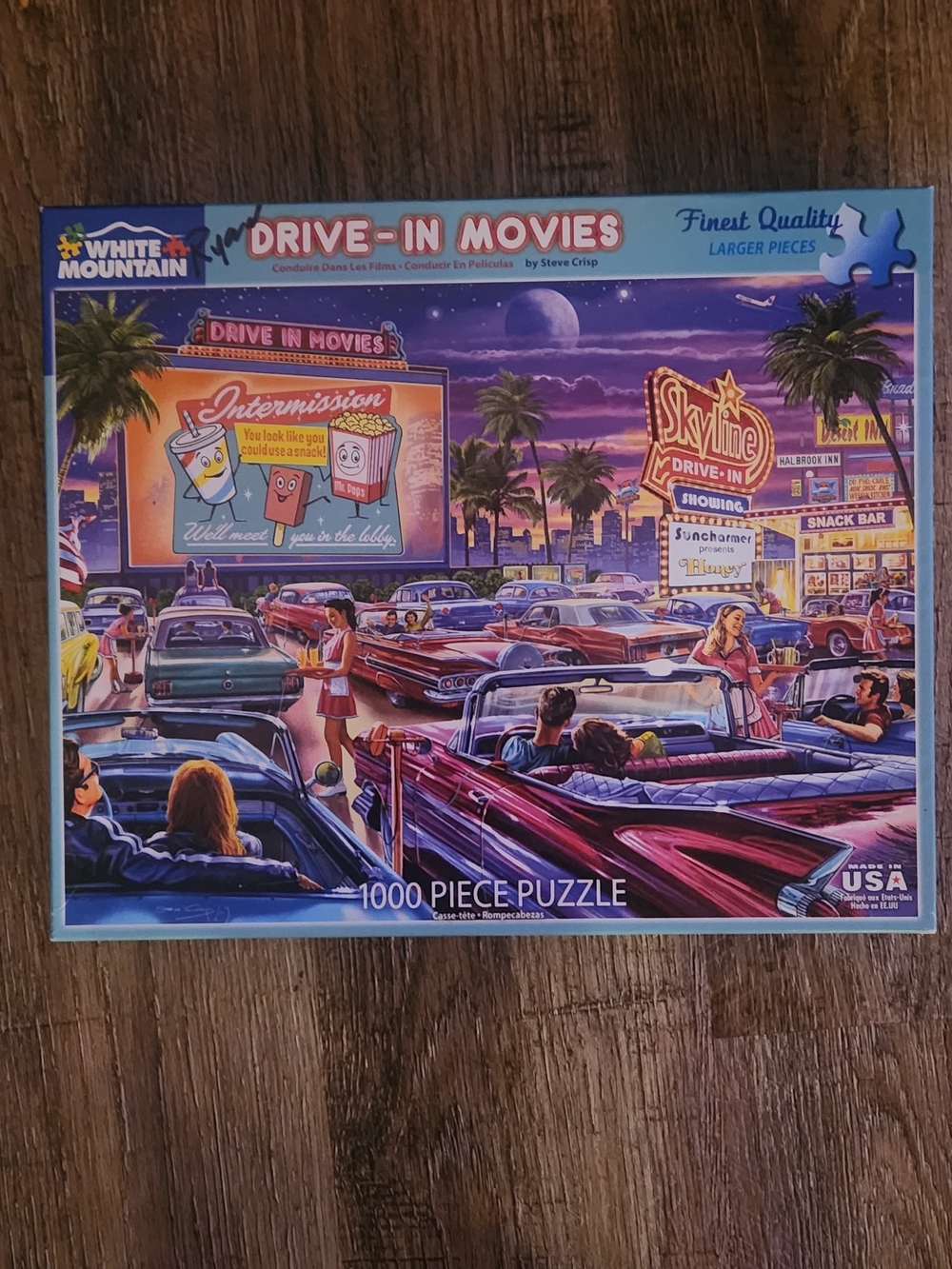 White Mountain Drive-In Movies 1000 Piece Puzzle - Purple/Blue Artwork